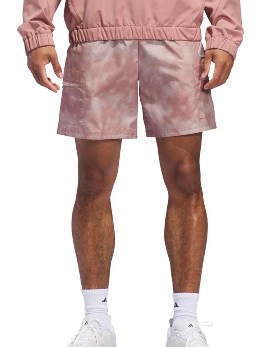 Adidas Pink AOP Shorts Large Tie-Dye Streetwear Athletic Zip Pocket Lightweight